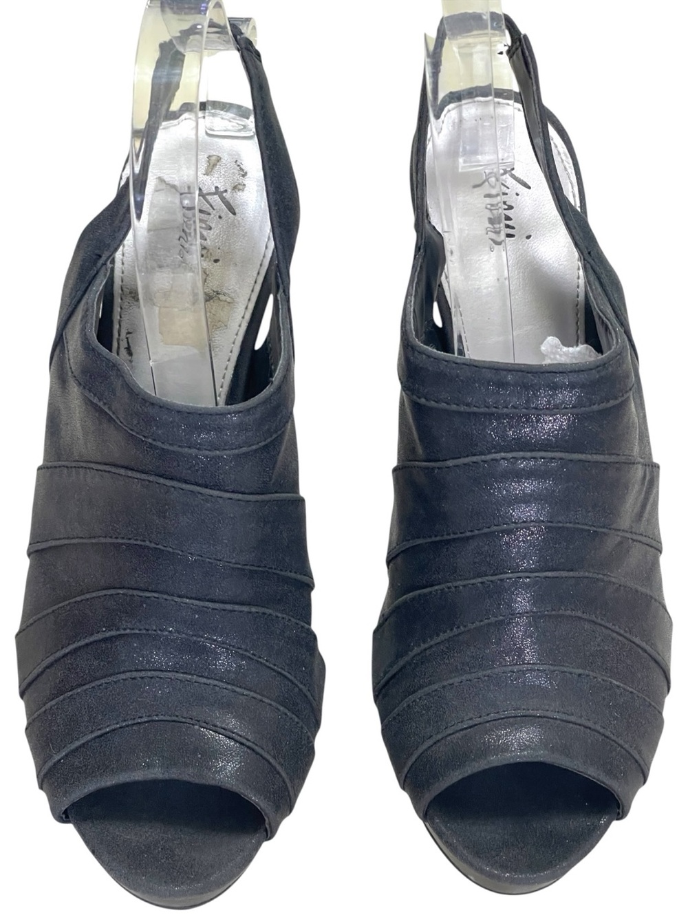 FIONI Clothing Gun Metal Black Peep-Toe Slingback High Heels - Picture 5 of 7
